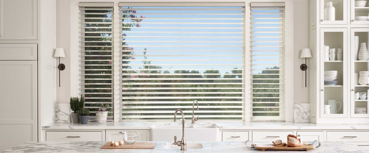 White kitchen with Silhouette sheer shades.